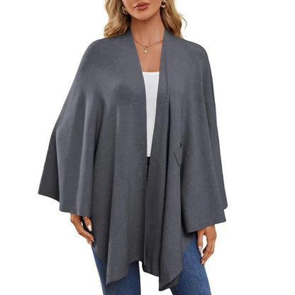Elegant Soft Knit Shawl Wrap | Cozy Open-Front Poncho Sweater