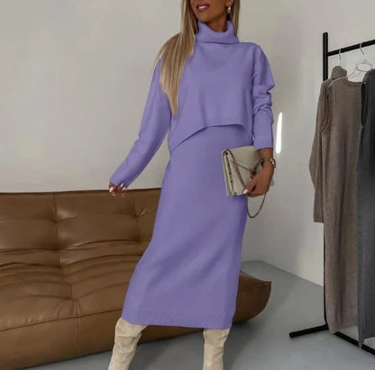 ChicLayer™ - Midi Dress & Turtleneck Sweater 2-Piece Set