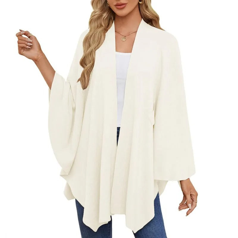 Elegant Soft Knit Shawl Wrap | Cozy Open-Front Poncho Sweater