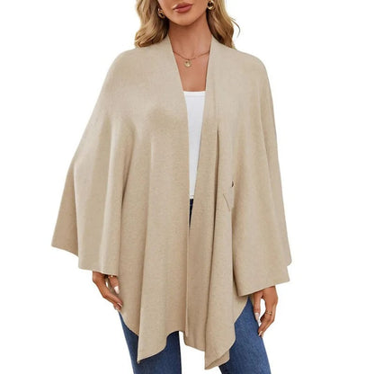 Elegant Soft Knit Shawl Wrap | Cozy Open-Front Poncho Sweater