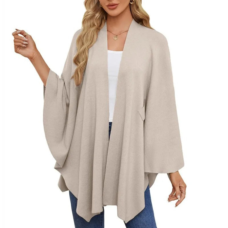 Elegant Soft Knit Shawl Wrap | Cozy Open-Front Poncho Sweater