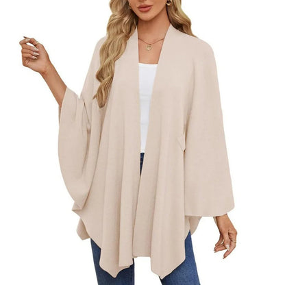 Elegant Soft Knit Shawl Wrap | Cozy Open-Front Poncho Sweater