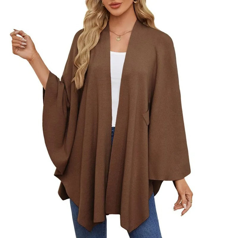 Elegant Soft Knit Shawl Wrap | Cozy Open-Front Poncho Sweater