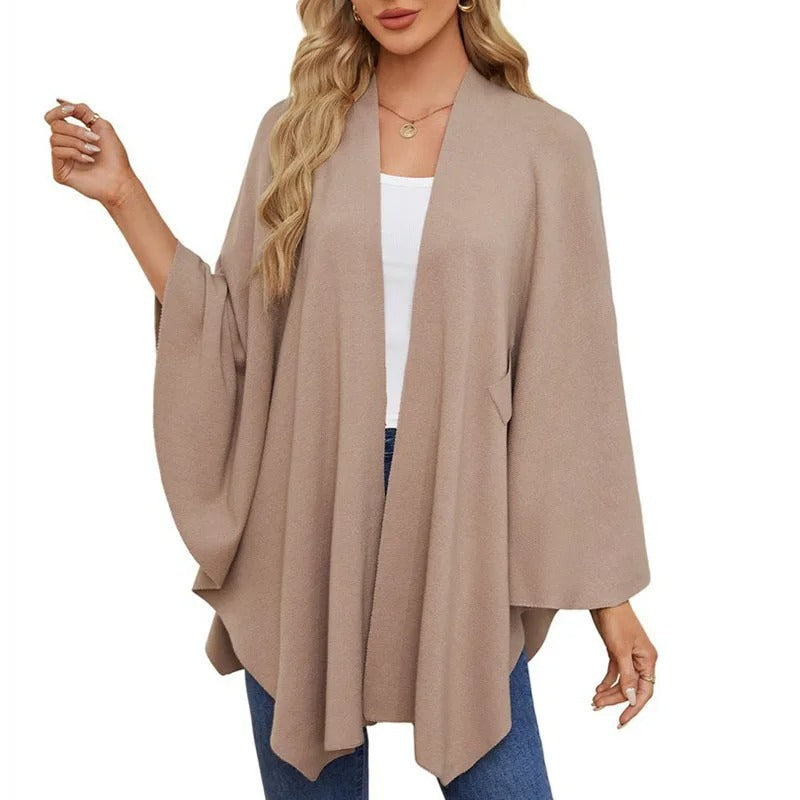 Elegant Soft Knit Shawl Wrap | Cozy Open-Front Poncho Sweater
