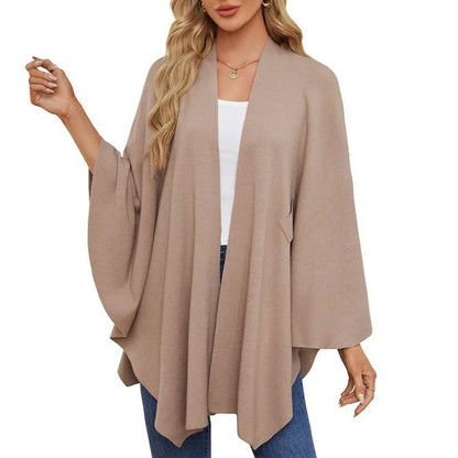 Elegant Soft Knit Shawl Wrap | Cozy Open-Front Poncho Sweater