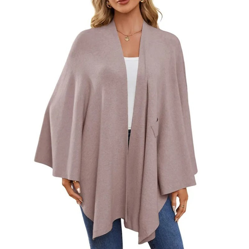 Elegant Soft Knit Shawl Wrap | Cozy Open-Front Poncho Sweater
