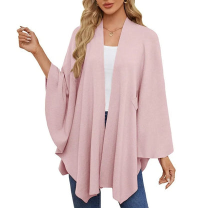 Elegant Soft Knit Shawl Wrap | Cozy Open-Front Poncho Sweater