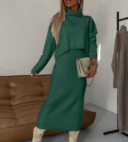 ChicLayer™ - Midi Dress & Turtleneck Sweater 2-Piece Set