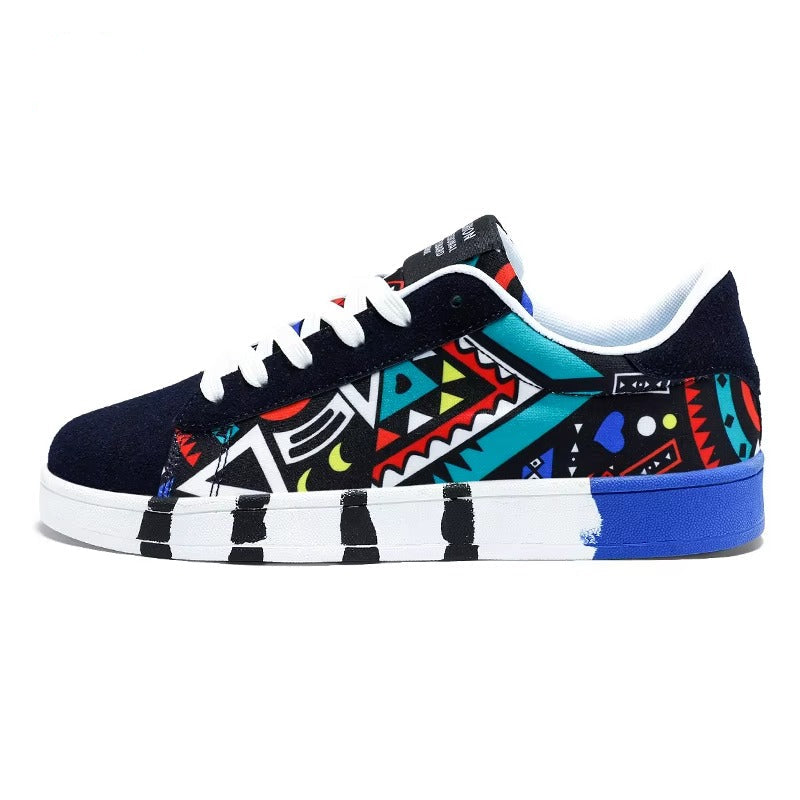 VYRO™ GeoCanvas Retro Art Skate Sneakers | Colorful Geometric Canvas Shoes