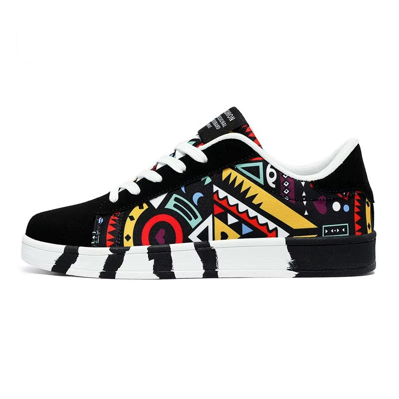 VYRO™ GeoCanvas Retro Art Skate Sneakers | Colorful Geometric Canvas Shoes