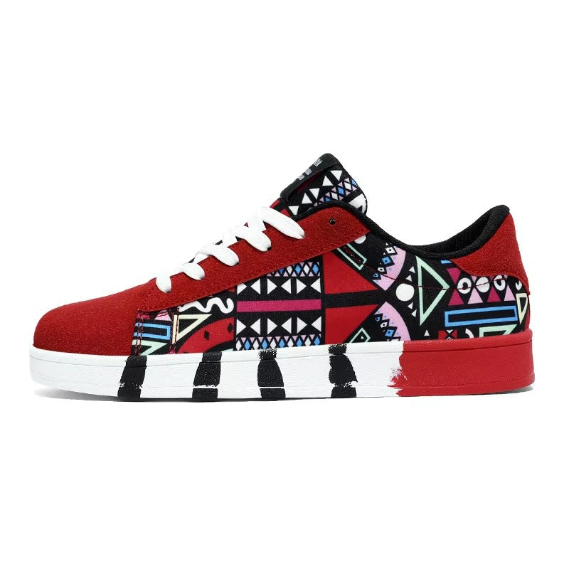 VYRO™ GeoCanvas Retro Art Skate Sneakers | Colorful Geometric Canvas Shoes