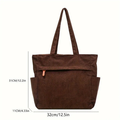 Stylish Corduroy Tote Bag with Comfortable Fixed Shoulder Straps
